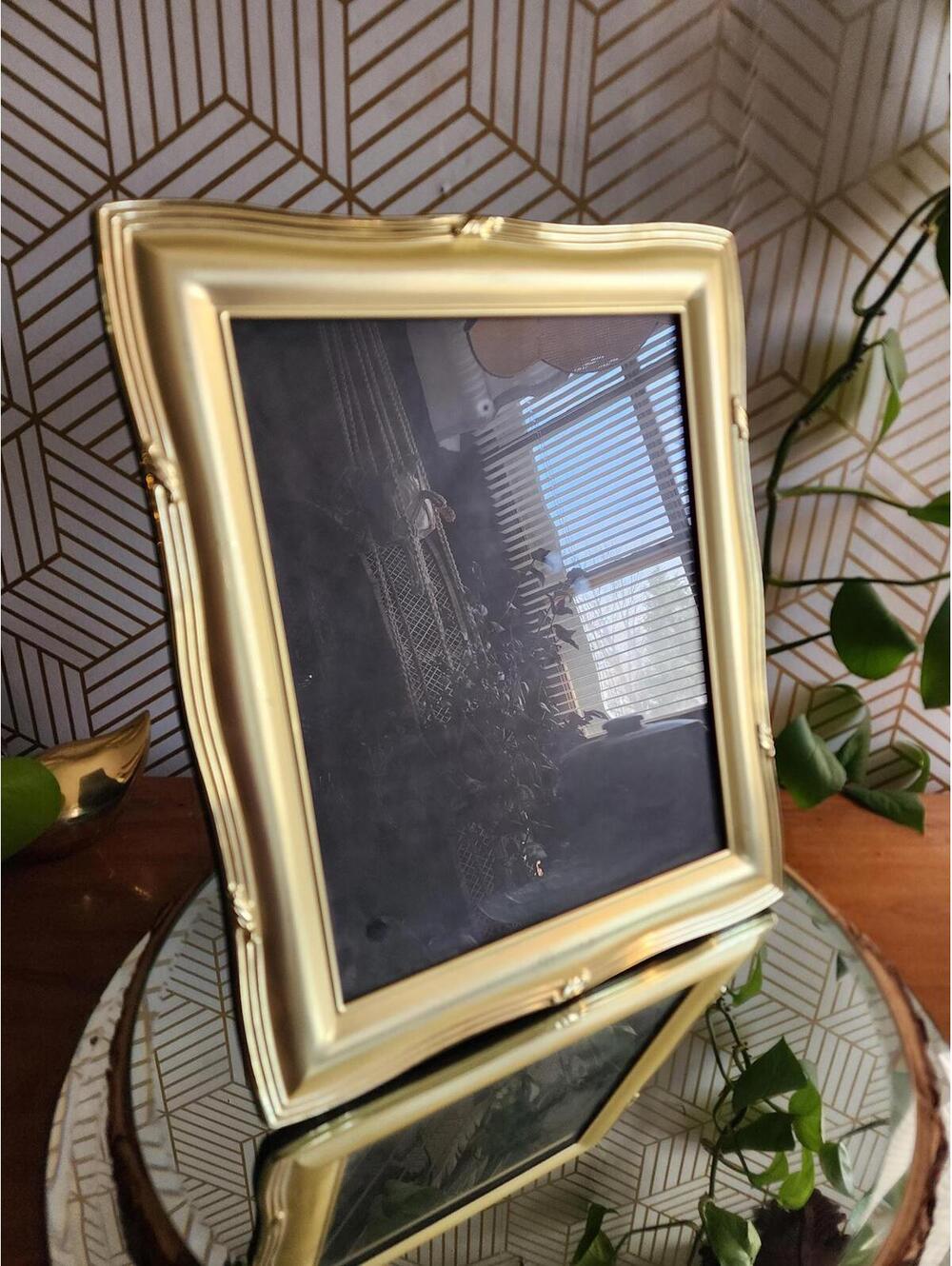 Vintage Matte Gold Brass 1980s Freestanding Photo Frame 8x10